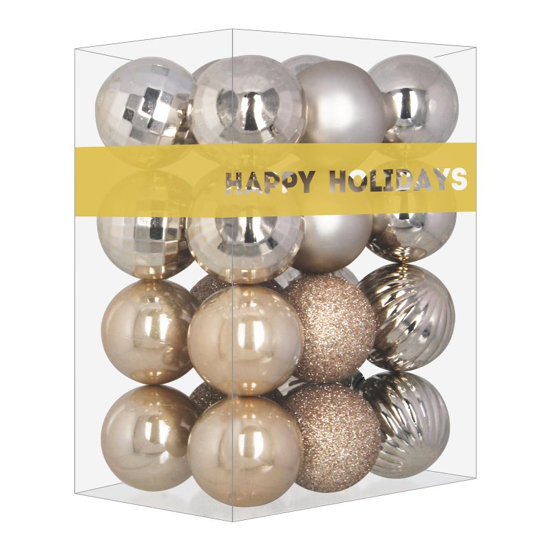 GameXcel Champagne Gold 2.5" Christmas Balls Christmas Tree Decoration Ornaments Shatterproof Hanging Balls for Birthday Halloween Holiday Wedding Decorations Set of 24pcs - Image 1